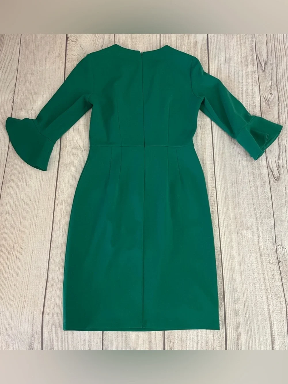 DONNA MORGAN Women’s Green Sheath Dress Ruffle Bell Sleeves Work Size 4
